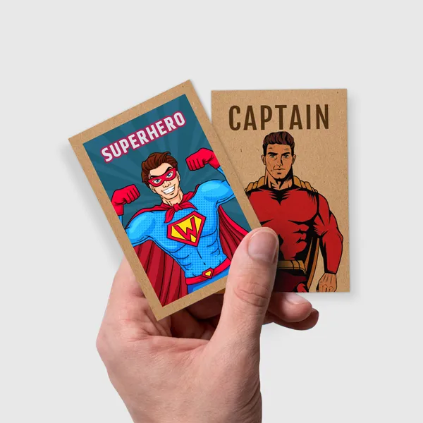 Brown Kraft Trading Cards Brown kraft trading cards with superhero and captain designs, custom notepad promotional product