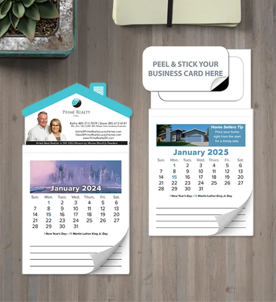 Custom business card magnetic calendars for year-round refrigerator brand visibility
