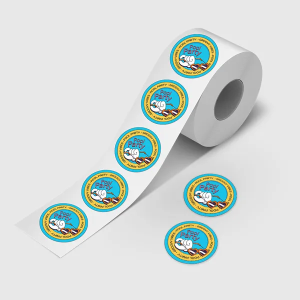 Circle Roll Labels blue yellow custom stickers on white adhesive tape roll