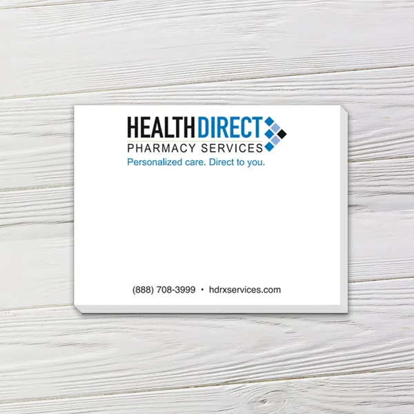 4" x 3" Custom Hospital Notepads 4x3 white custom hospital notepad with blue and black branding, promotional product
