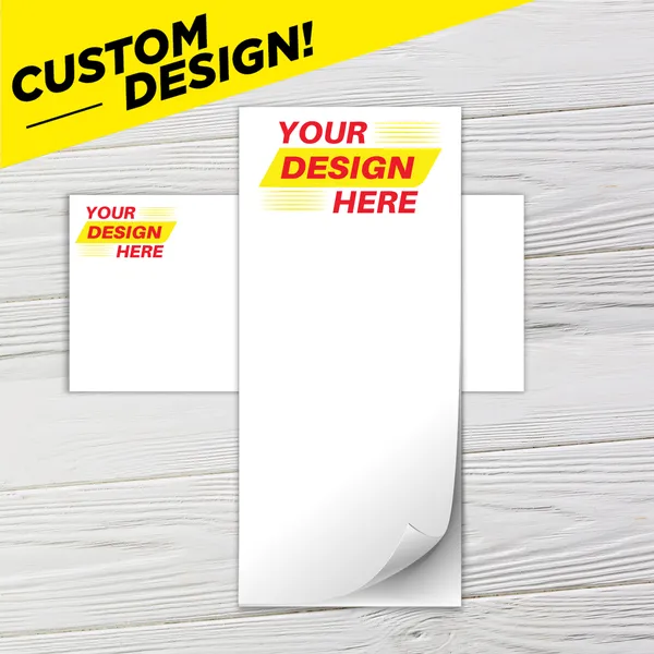 Custom notepad and envelopes with yellow and red design on white background
