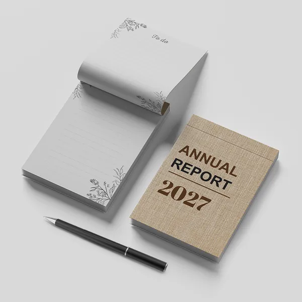 Linen custom notepad in beige and white with botanical design and lined pages