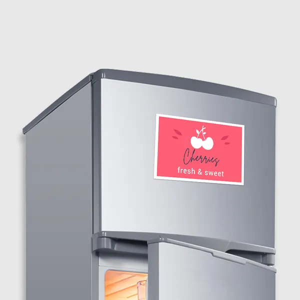 Magnet Postcards: Gray refrigerator magnet with red cherry design promotional product