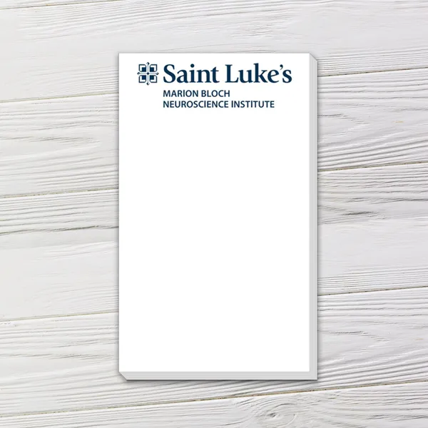 Custom medical notepad 3.25x5.5 white with teal logo header design