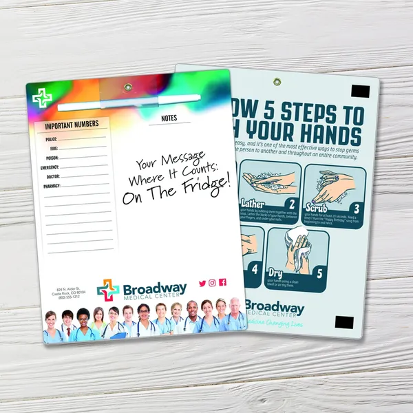 Memo Board - 8.5x10.125 With Laminated Shapes & Custom Shape Option - 14 pt. Colorful custom notepad 8.5x10.125 with laminated shapes and rainbow gradient design on white background.