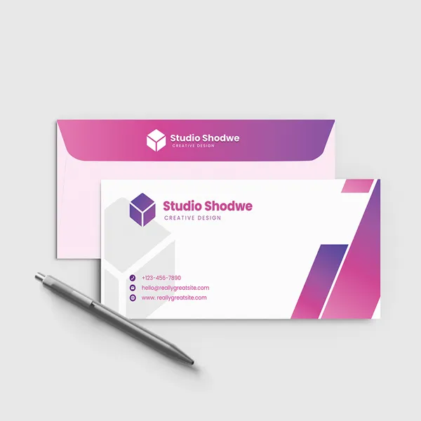 Offset Envelopes Offset envelopes in pink and purple gradient custom notepad design with modern geometric styling