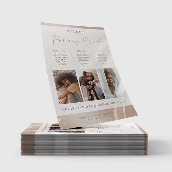 Pearl sell sheets stack, cream and rose gold promotional product flyers