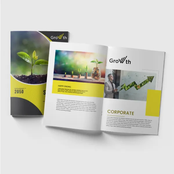 Premium Uncoated Booklets in Yellow, Gray, and White with Growth Design Custom Notepad