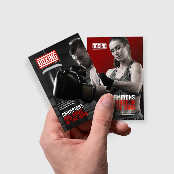 Silk Trading Cards in black and red with boxing theme promotional product mockup