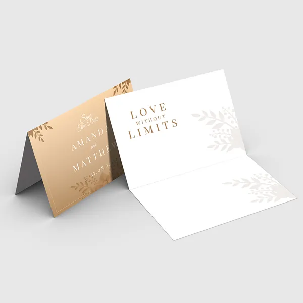 Suede Greeting Cards custom notepad in gold and white with botanical leaf design elements
