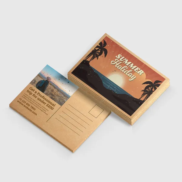 Suede Postcards custom notepad with warm orange sunset and tropical palm tree design