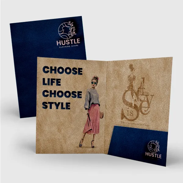 Suede Presentation Folder Suede presentation folder with navy and kraft paper, custom notepad promotional product