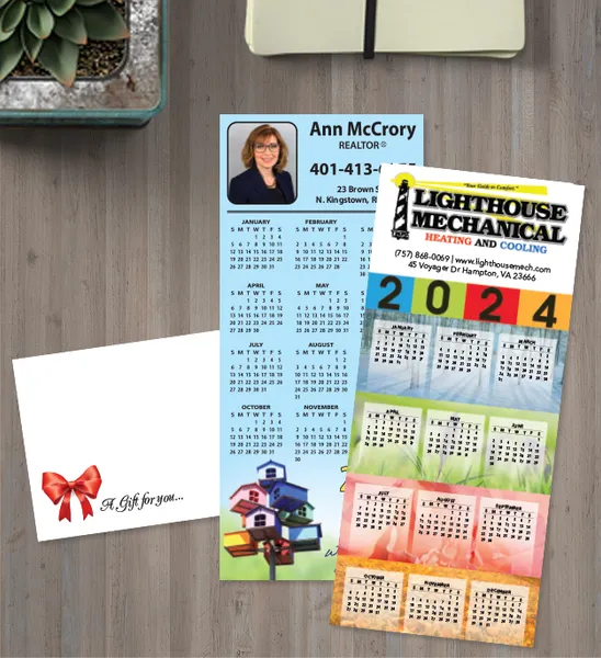 Super slim custom magnetic calendars with envelopes for direct mail marketing