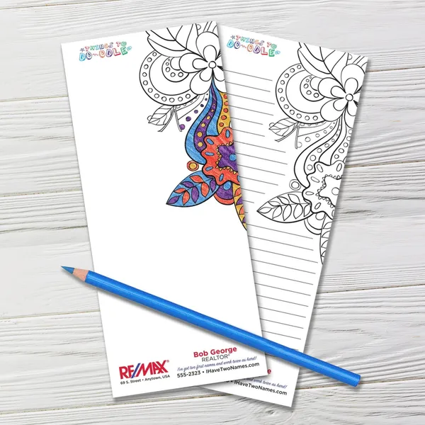 Do-odle Coloring Pad 3.5x8 - Design 2 Things To Do-odle Coloring Pads 3.5x8 custom notepad with floral doodle design and colorful patterns