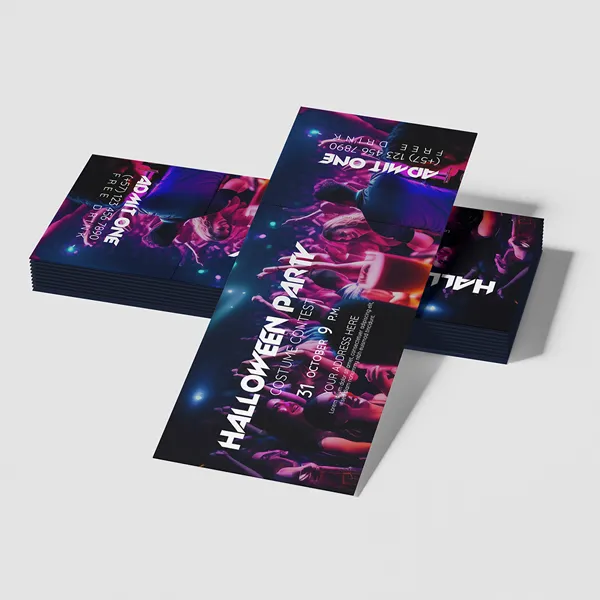 Variable Numbering Event Tickets with neon pink and blue glow design on black custom notepad.