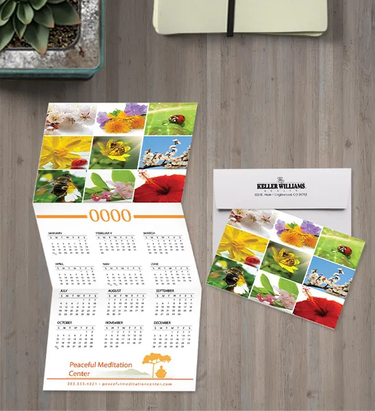 Custom Z-fold card calendars with logo for compact business promotions