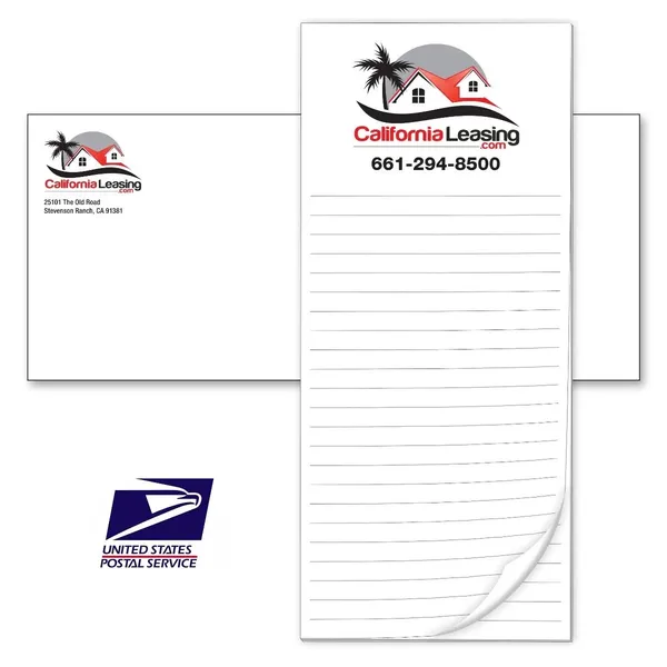 Direct Mail Notepads & Envelope Stuffers Custom notepad 3.5" x 8" with red roof house design and blue lines for notes.