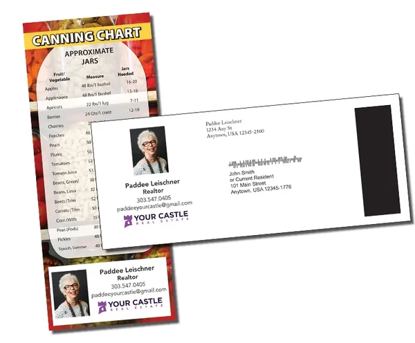Canning Postcard Magnet Custom canning postcard magnet with red border, photo section, and informational layout design.