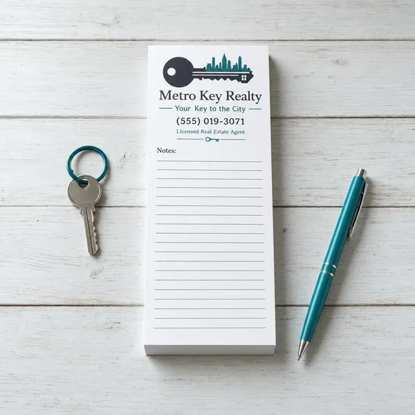 Custom 3.5 x 8 inch Things To Do Today realtor notepad with agent photo, keys and a gavel