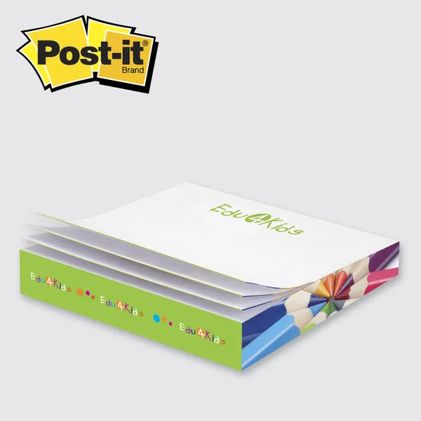 Post-it Slim-Cube custom notepad, 3-3/8" x 3-3/8", white pages with green base and colored pencil design