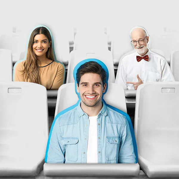 Fan cutout custom notepad with blue highlighting on airplane seat background