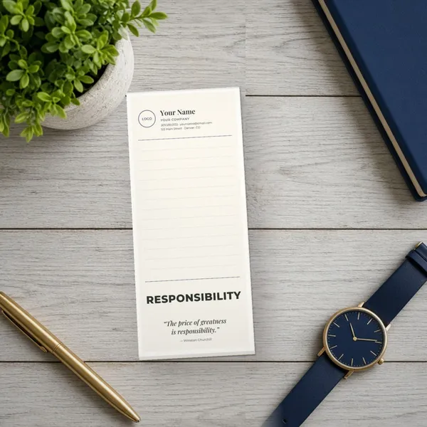 Inspirational Notepad: Responsibility Custom notepad with light blue background, professional photo, and inspirational design featuring bubbles and motivational...