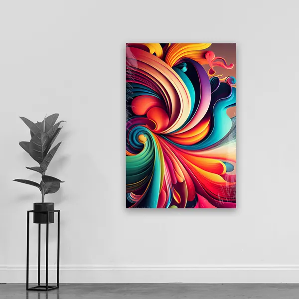 Low Tack Vinyl Wall Decals Colorful abstract vinyl wall decal with vibrant rainbow swirls and flowing patterns in red, blue, yellow, and teal tones