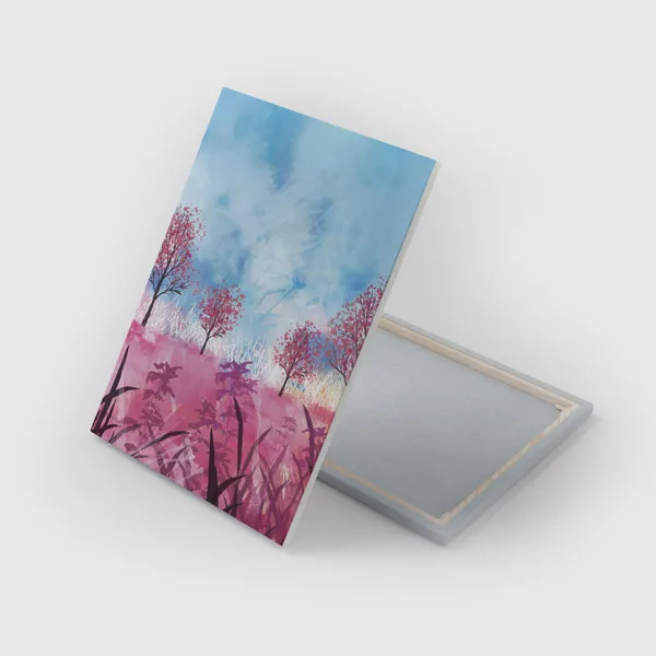 Mounted Canvas Mounted Canvas custom notepad with blue sky and pink trees landscape design