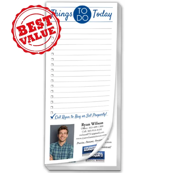 Best Value 3.5x8 Custom Notepad with Blue and Red Design