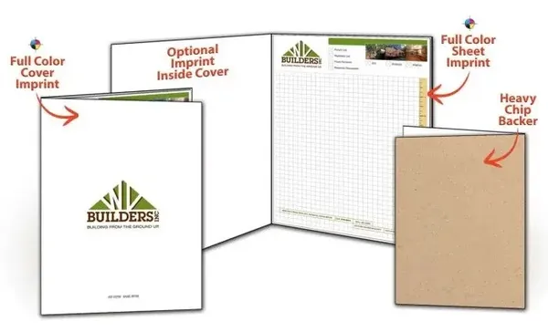 Custom Large Paper Padfolio with Cover Large paper padfolio with green and brown cover design, custom notepad promotional product