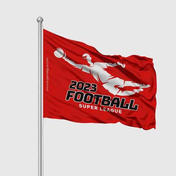Pole Flags Red pole flag with white sports graphic design, promotional product display