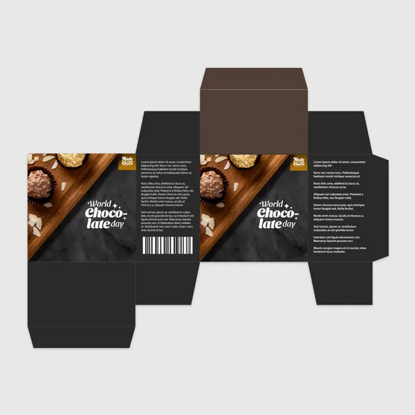 Print & Trim Boxes Black and brown custom notepad boxes with chocolate product packaging design template