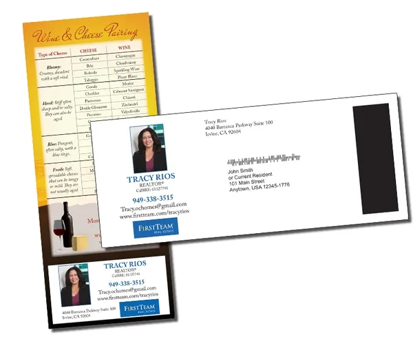 Wine & Cheese Pairing Postcard Magnet Wine & Cheese Pairing postcard magnet custom promotional product with yellow header and contact information layout