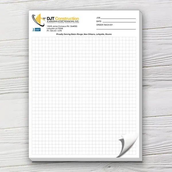 8.5 x 11 contractor notepad with 1/4-inch grid and custom logo imprint