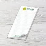 Custom 4 x 8 inch lined logo notepad for a computer repair business on white wood