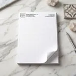 Custom 8.5 x 11 inch dot grid notepad shown flat, with an evenly spaced dot grid pattern and tear-off top binding.