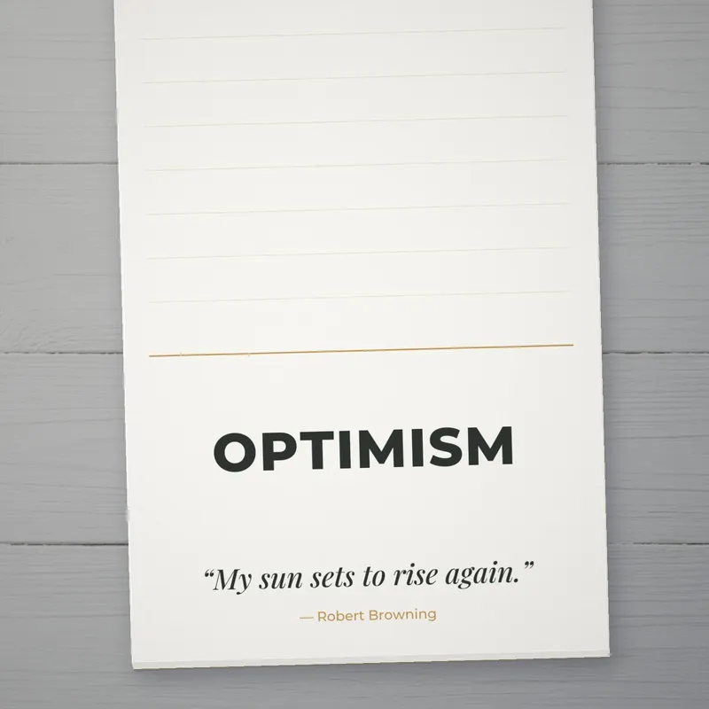 Inspirational Optimism notepad close-up