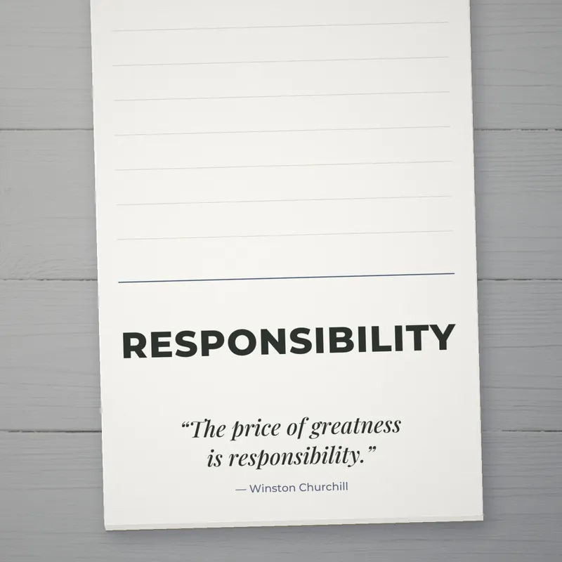Inspirational Responsibility notepad close-up