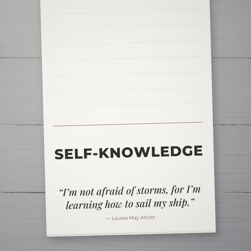 Inspirational Self-Knowledge notepad close-up